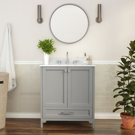 Flash Furniture Haven 30 Inch Bathroom Vanity w/Sink, Storage Cabinet w/Soft Close Doors and Bottom Drawer, Gray FS-BN-4-30-KD-GY-GG